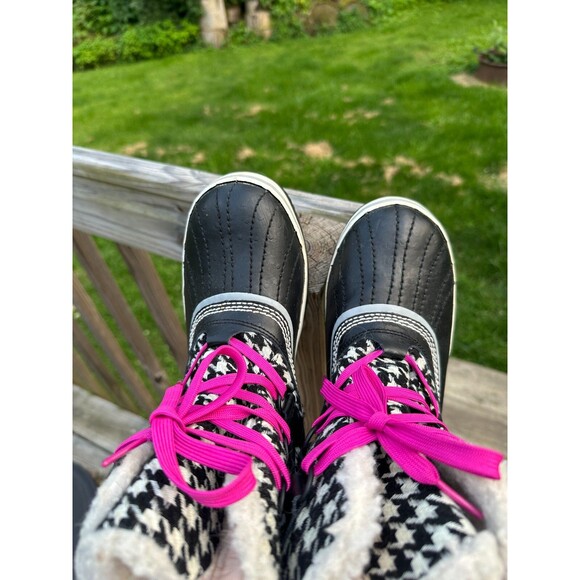 Sorel Tivoli Houndstooth Pink Black Boots Womens Size 10 Lined Fleece Winter - Picture 4 of 10
